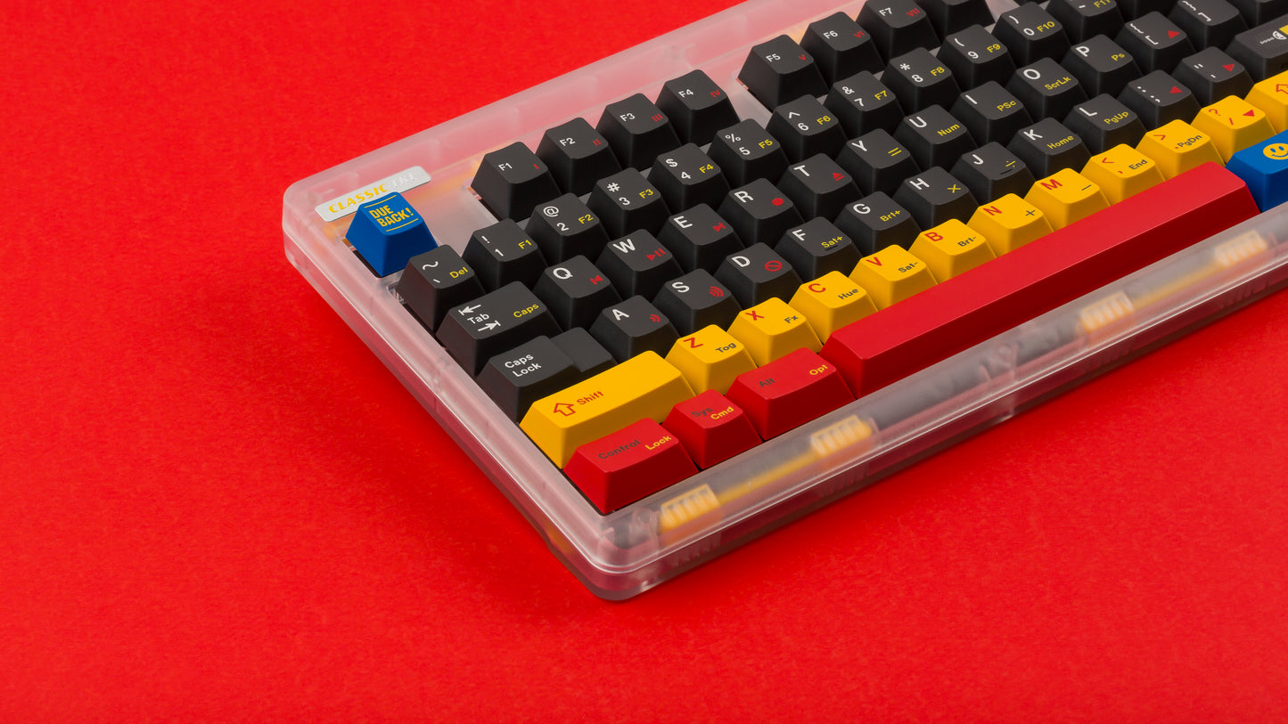 gmk cyl rewind on a Proto Yellow NovelKeys Classic TKL close up on left side