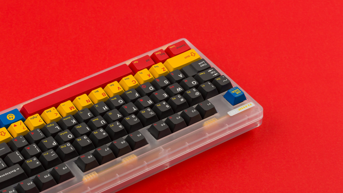 gmk cyl rewind on a Proto Yellow NovelKeys Classic TKL back view close up on left side