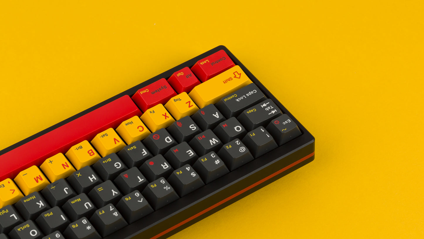 gmk cyl rewind on a black keyboard back view angled